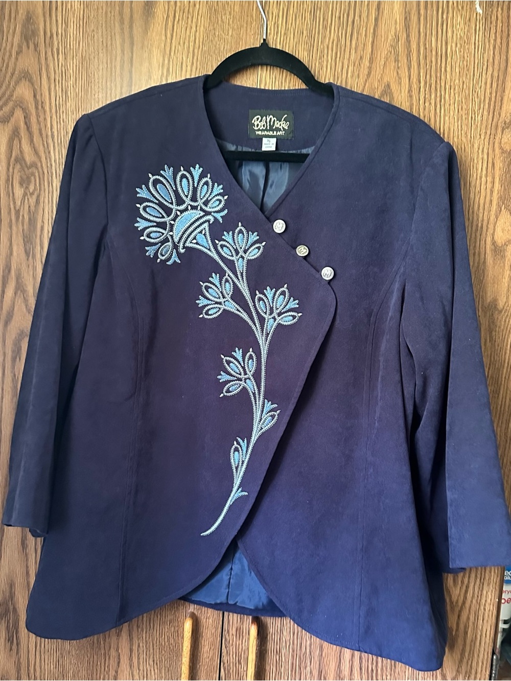 Bob Mackie Wearable Art Embroidered Asymmetrical Faux Suede Moleskin Jacket~XL